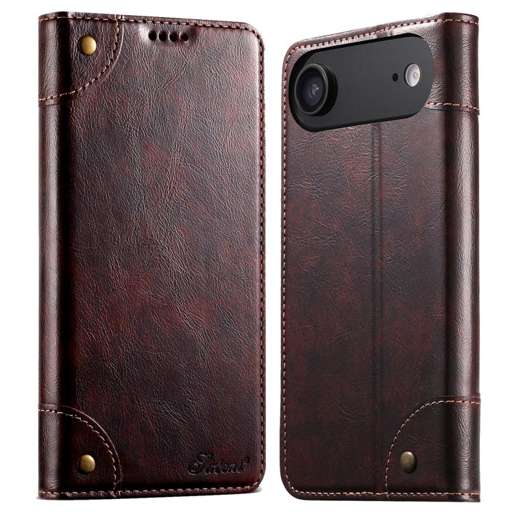Suteni Baroque Calf Texture Buckle Wallet Leather Phone Case, For iPhone 16e, For iPhone 16 Pro Max, For iPhone 16 Pro, For iPhone 16 Plus