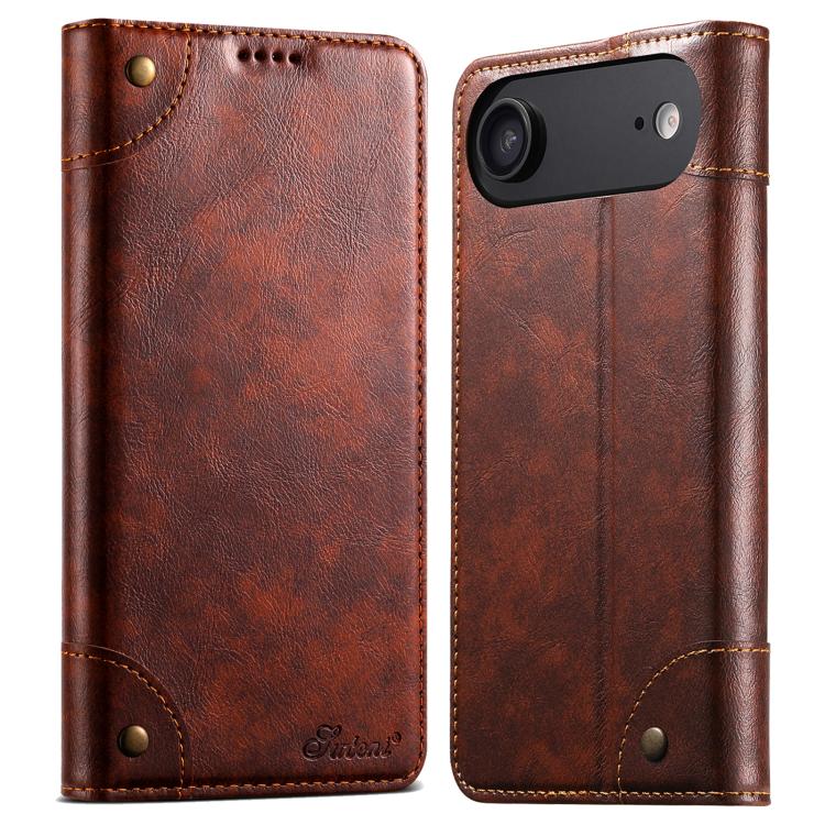 Suteni Baroque Calf Texture Buckle Wallet Leather Phone Case, For iPhone 16e, For iPhone 16 Pro Max, For iPhone 16 Pro, For iPhone 16 Plus
