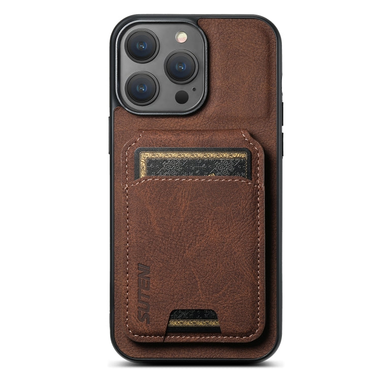 Suteni H02 Litchi Leather Card Wallet Stand Back Phone Case, For iPhone 16, For iPhone 15 Pro Max, For iPhone 15 Pro, For iPhone 15 Plus