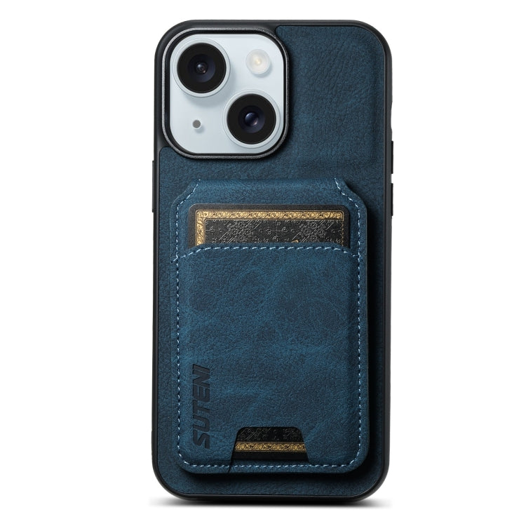 Suteni H02 Litchi Leather Card Wallet Stand Back Phone Case, For iPhone 16, For iPhone 15 Pro Max, For iPhone 15 Pro, For iPhone 15 Plus
