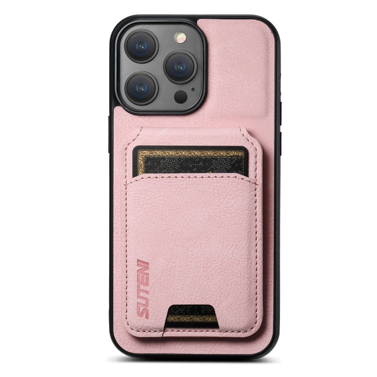 Suteni H02 Litchi Leather Card Wallet Stand Back Phone Case, For iPhone 16e, For iPhone 16 Pro Max, For iPhone 16 Pro, For iPhone 16 Plus