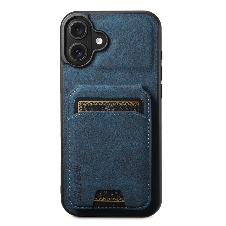 Suteni H02 Litchi Leather Card Wallet Stand Back Phone Case, For iPhone 16e, For iPhone 16 Pro Max, For iPhone 16 Pro, For iPhone 16 Plus
