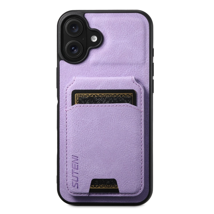 Suteni H02 Litchi Leather Card Wallet Stand Back Phone Case, For iPhone 16e, For iPhone 16 Pro Max, For iPhone 16 Pro, For iPhone 16 Plus
