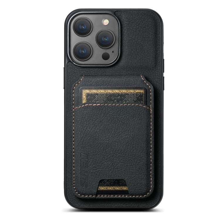 Suteni H02 Litchi Leather Card Wallet Stand Back Phone Case, For iPhone 16e, For iPhone 16 Pro Max, For iPhone 16 Pro, For iPhone 16 Plus