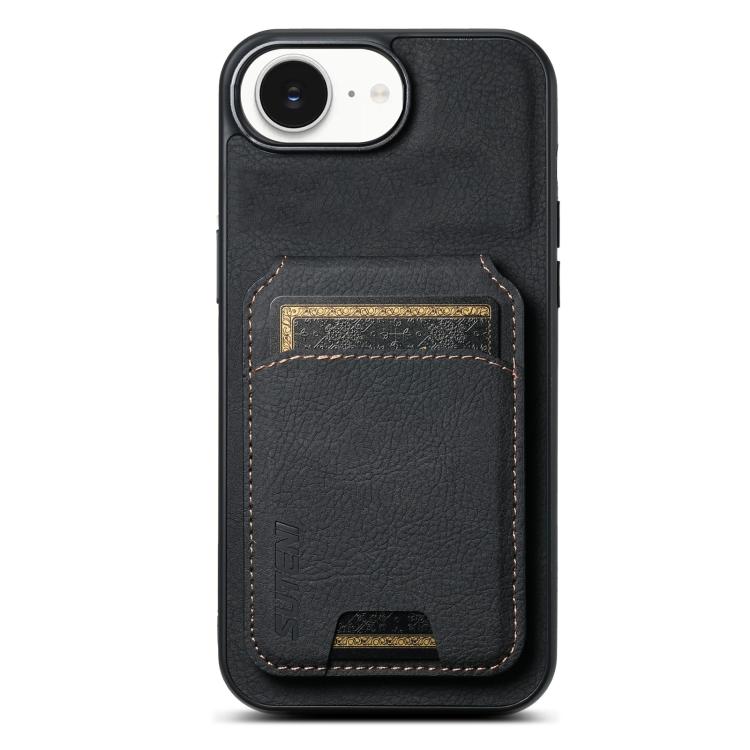 Suteni H02 Litchi Leather Card Wallet Stand Back Phone Case, For iPhone 16e, For iPhone 16 Pro Max, For iPhone 16 Pro, For iPhone 16 Plus