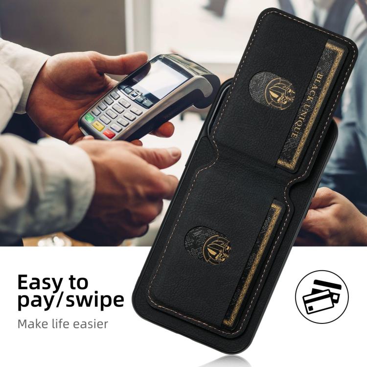 Suteni H02 Litchi Leather Card Wallet Stand Back Phone Case, For iPhone 16e, For iPhone 16 Pro Max, For iPhone 16 Pro, For iPhone 16 Plus