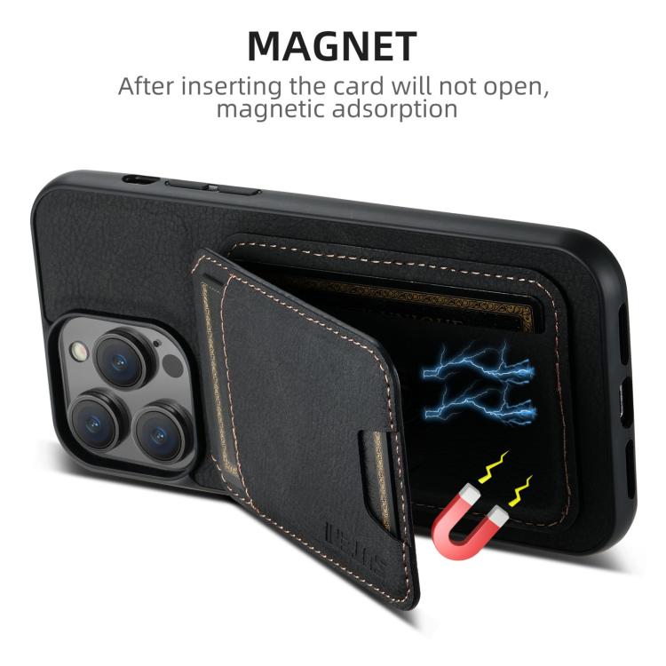 Suteni H02 Litchi Leather Card Wallet Stand Back Phone Case, For iPhone 16e, For iPhone 16 Pro Max, For iPhone 16 Pro, For iPhone 16 Plus