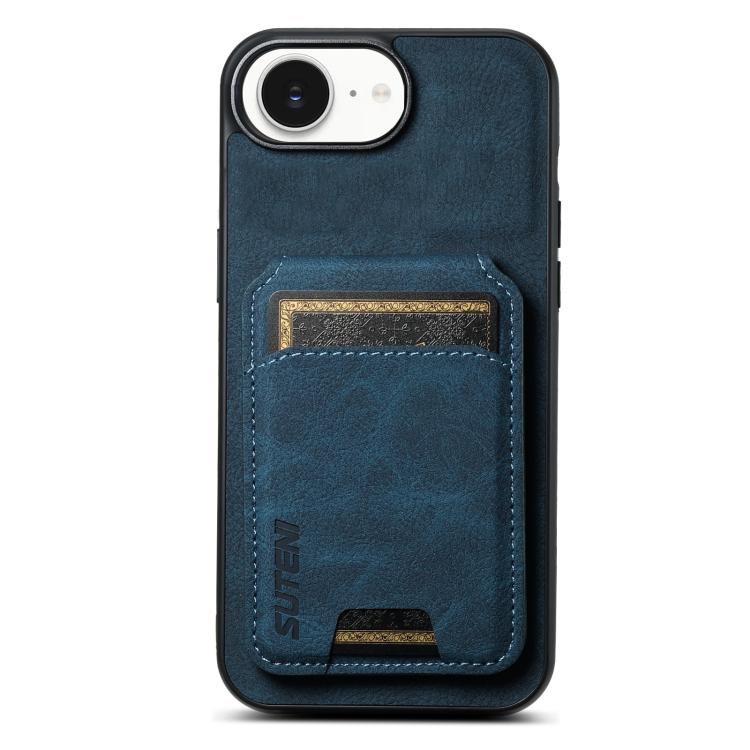 Suteni H02 Litchi Leather Card Wallet Stand Back Phone Case, For iPhone 16e, For iPhone 16 Pro Max, For iPhone 16 Pro, For iPhone 16 Plus