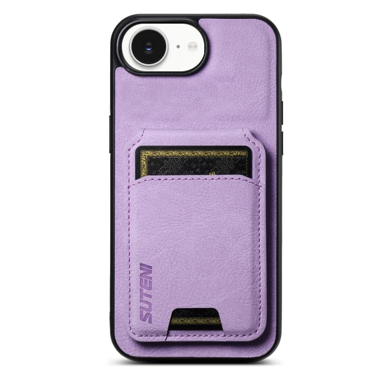 Suteni H02 Litchi Leather Card Wallet Stand Back Phone Case, For iPhone 16e, For iPhone 16 Pro Max, For iPhone 16 Pro, For iPhone 16 Plus