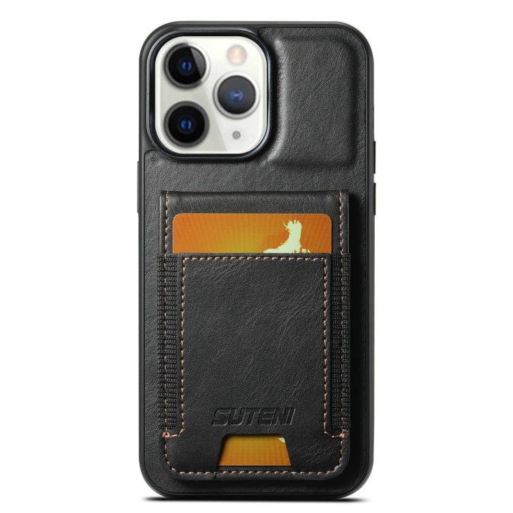 Suteni H03 Oil Wax Leather Wallet Stand Back Phone Case, For iPhone 12 / 12 Pro