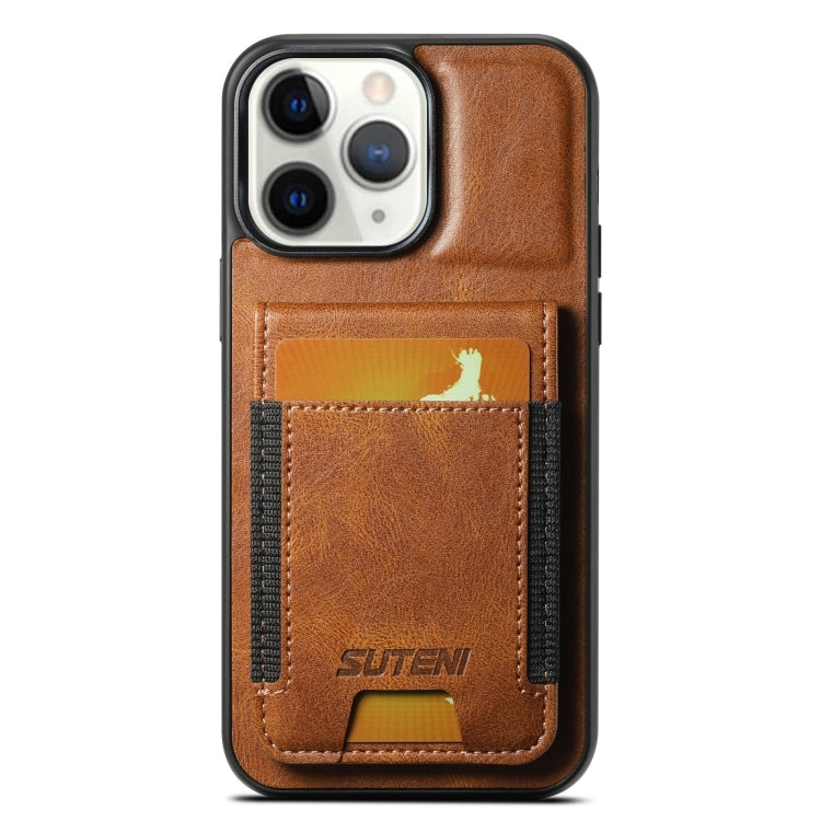 Suteni H03 Oil Wax Leather Wallet Stand Back Phone Case, For iPhone 12 / 12 Pro