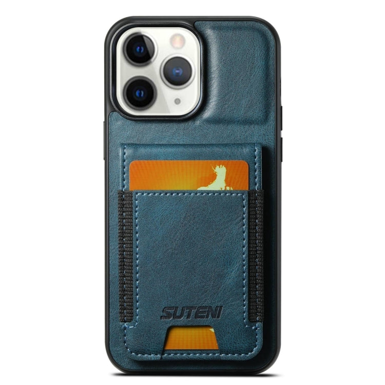 Suteni H03 Oil Wax Leather Wallet Stand Back Phone Case, For iPhone 12 / 12 Pro