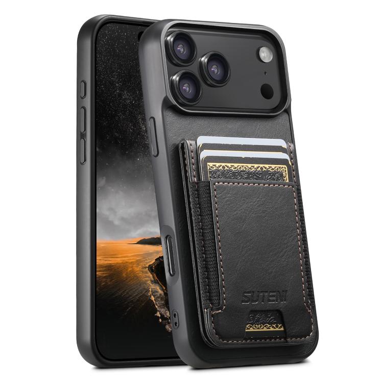 Suteni H03 Oil Wax Leather Wallet Stand Back Phone Case, For iPhone 17 Pro Max, For iPhone 17 Pro, For iPhone 17, For iPhone Air, For iPhone 16e, For iPhone 16 Pro Max, For iPhone 16 Pro, For iPhone 16 Plus