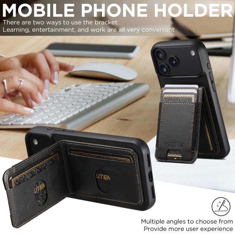 Suteni H03 Oil Wax Leather Wallet Stand Back Phone Case, For iPhone 17 Pro Max, For iPhone 17 Pro, For iPhone 17, For iPhone Air, For iPhone 16e, For iPhone 16 Pro Max, For iPhone 16 Pro, For iPhone 16 Plus