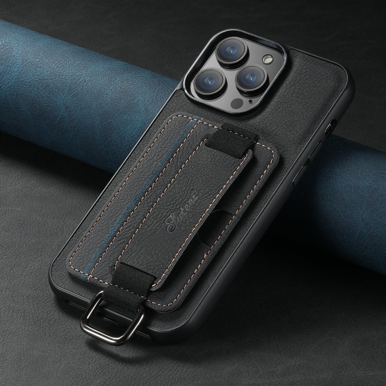 Suteni H13 Litchi Leather Wrist Strap Wallet Back Phone Case, For iPhone 15, For iPhone 14 Plus, For iPhone 14, For iPhone 14 Pro