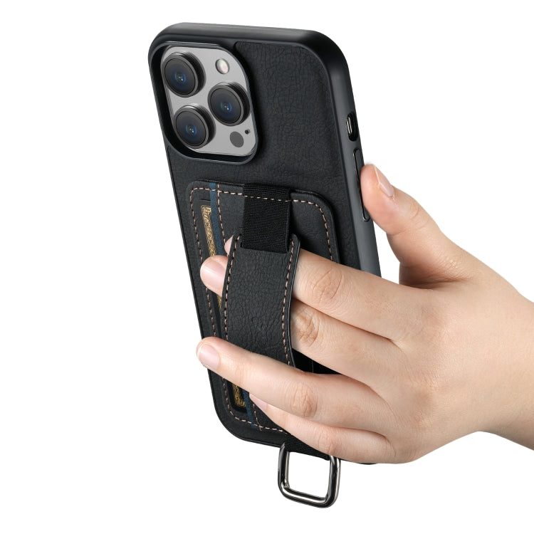 Suteni H13 Litchi Leather Wrist Strap Wallet Back Phone Case, For iPhone 15, For iPhone 14 Plus, For iPhone 14, For iPhone 14 Pro