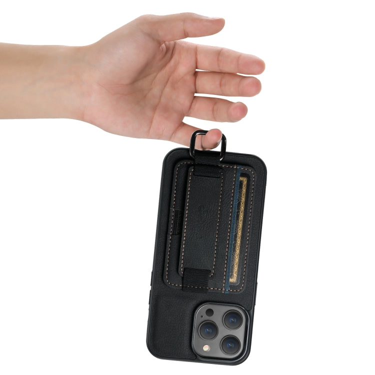 Suteni H13 Litchi Leather Wrist Strap Wallet Back Phone Case, For iPhone 15, For iPhone 14 Plus, For iPhone 14, For iPhone 14 Pro
