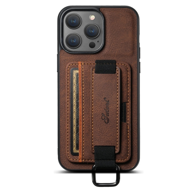 Suteni H13 Litchi Leather Wrist Strap Wallet Back Phone Case, For iPhone 15, For iPhone 14 Plus, For iPhone 14, For iPhone 14 Pro