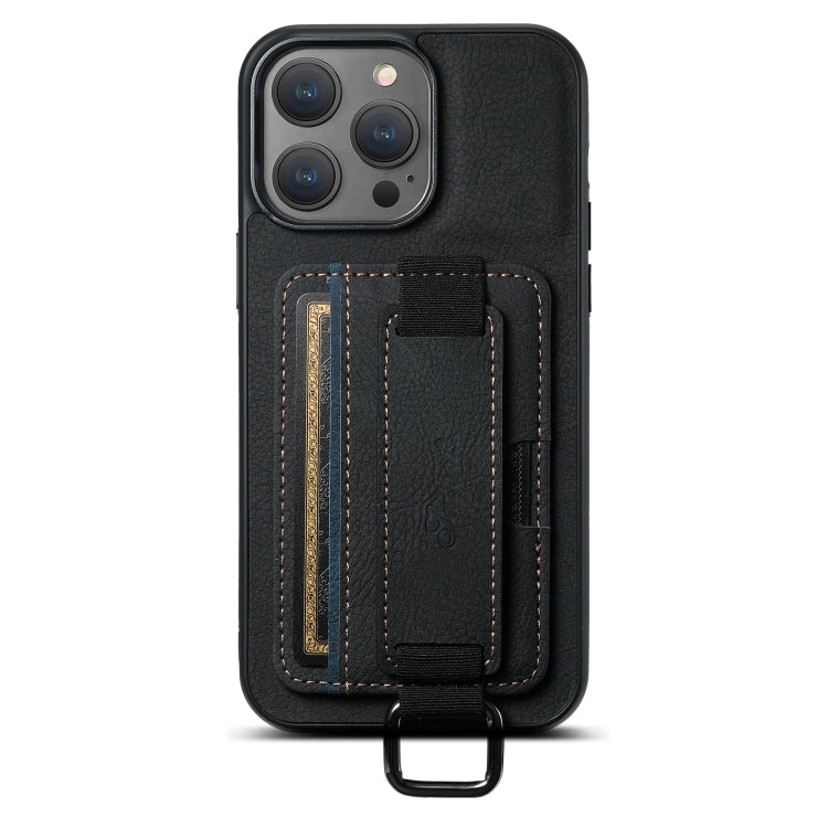 Suteni H13 Litchi Leather Wrist Strap Wallet Back Phone Case, For iPhone 15, For iPhone 14 Plus, For iPhone 14, For iPhone 14 Pro