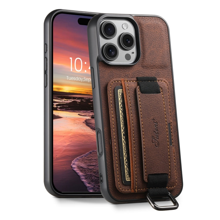 Suteni H13 Litchi Leather Wrist Strap Wallet Back Phone Case, For iPhone 16e, For iPhone 16 Pro Max, For iPhone 16 Pro, For iPhone 16 Plus