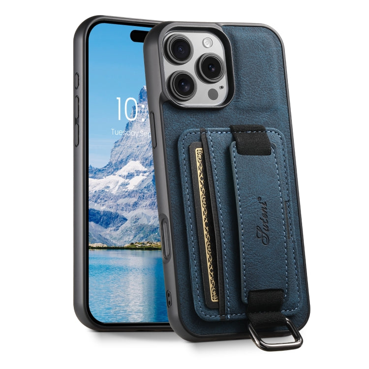 Suteni H13 Litchi Leather Wrist Strap Wallet Back Phone Case, For iPhone 16e, For iPhone 16 Pro Max, For iPhone 16 Pro, For iPhone 16 Plus