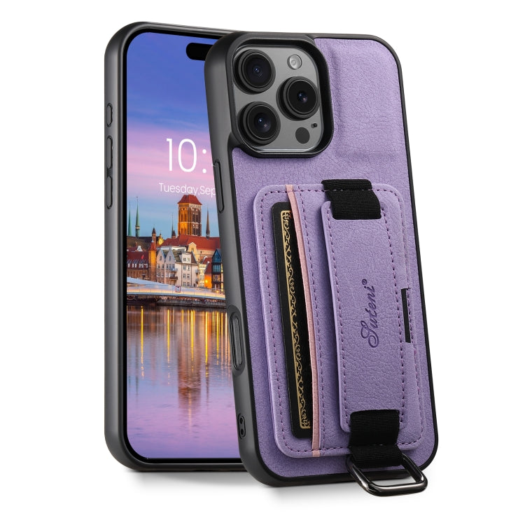 Suteni H13 Litchi Leather Wrist Strap Wallet Back Phone Case, For iPhone 16e, For iPhone 16 Pro Max, For iPhone 16 Pro, For iPhone 16 Plus