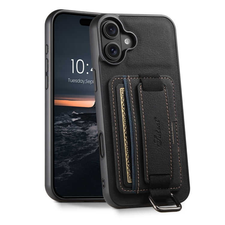 Suteni H13 Litchi Leather Wrist Strap Wallet Back Phone Case, For iPhone 16e, For iPhone 16 Pro Max, For iPhone 16 Pro, For iPhone 16 Plus