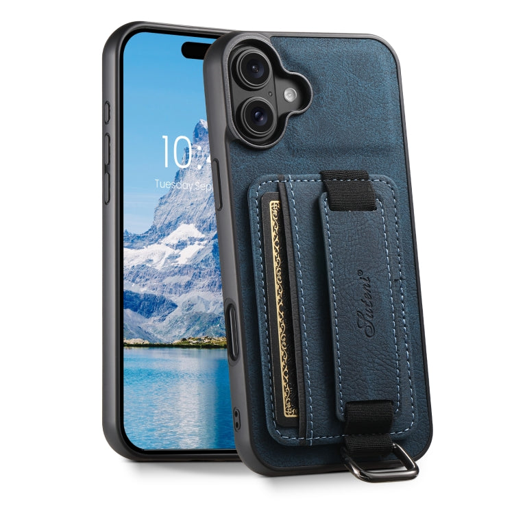 Suteni H13 Litchi Leather Wrist Strap Wallet Back Phone Case, For iPhone 16e, For iPhone 16 Pro Max, For iPhone 16 Pro, For iPhone 16 Plus