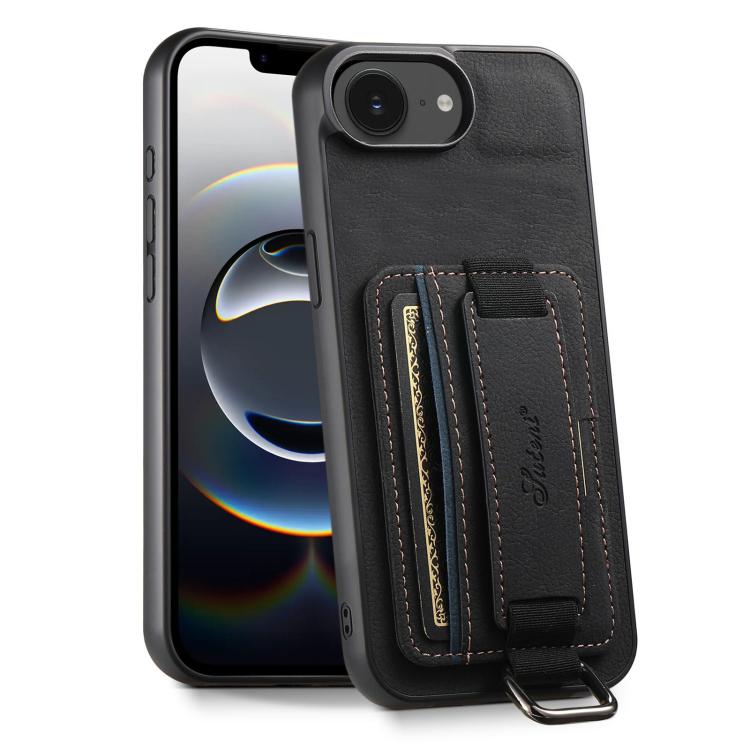 Suteni H13 Litchi Leather Wrist Strap Wallet Back Phone Case, For iPhone 16e, For iPhone 16 Pro Max, For iPhone 16 Pro, For iPhone 16 Plus