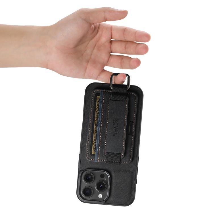 Suteni H13 Litchi Leather Wrist Strap Wallet Back Phone Case, For iPhone 16e, For iPhone 16 Pro Max, For iPhone 16 Pro, For iPhone 16 Plus