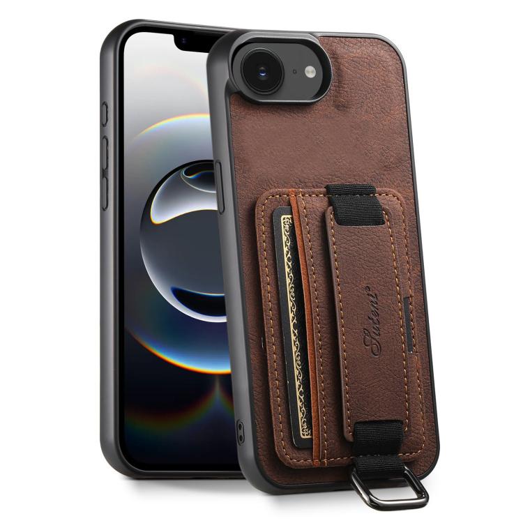 Suteni H13 Litchi Leather Wrist Strap Wallet Back Phone Case, For iPhone 16e, For iPhone 16 Pro Max, For iPhone 16 Pro, For iPhone 16 Plus