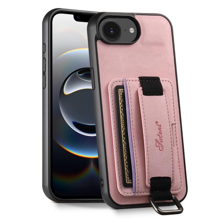 Suteni H13 Litchi Leather Wrist Strap Wallet Back Phone Case, For iPhone 16e, For iPhone 16 Pro Max, For iPhone 16 Pro, For iPhone 16 Plus