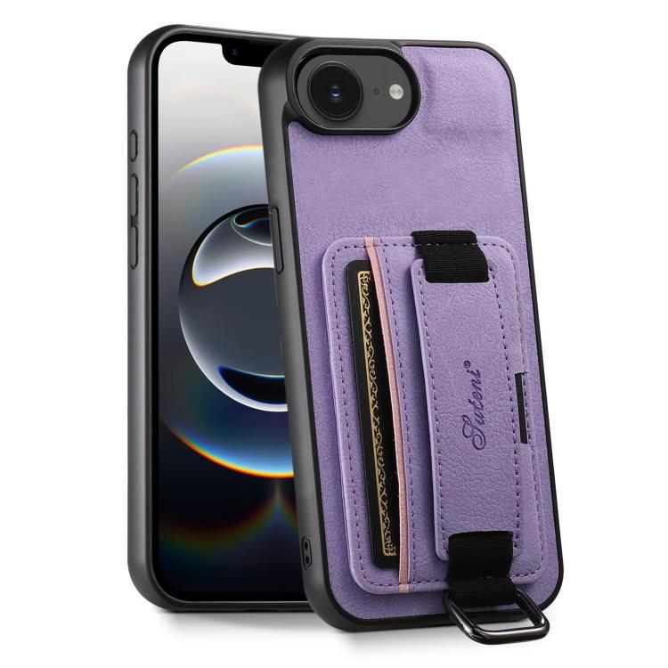 Suteni H13 Litchi Leather Wrist Strap Wallet Back Phone Case, For iPhone 16e, For iPhone 16 Pro Max, For iPhone 16 Pro, For iPhone 16 Plus