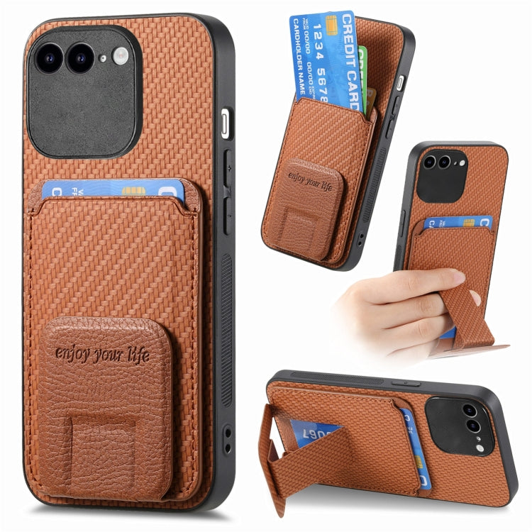 Carbon Fiber Card Bag Fold Stand Phone Case, For iPhone 7 / 8 / SE 2022, For iPhone X / XS, For iPhone 7 Plus / 8 Plus, For iPhone 6 Plus / 6s Plus