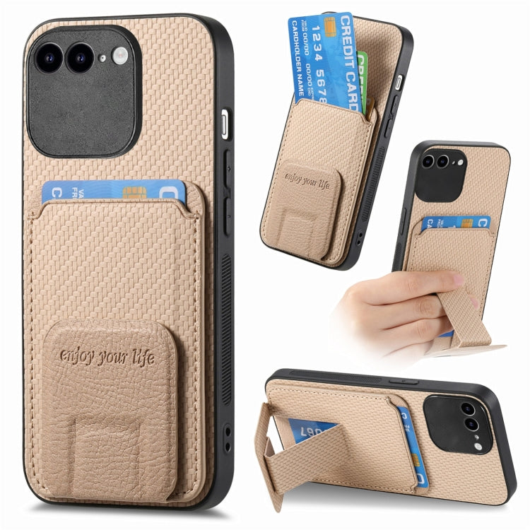 Carbon Fiber Card Bag Fold Stand Phone Case, For iPhone 7 / 8 / SE 2022, For iPhone X / XS, For iPhone 7 Plus / 8 Plus, For iPhone 6 Plus / 6s Plus