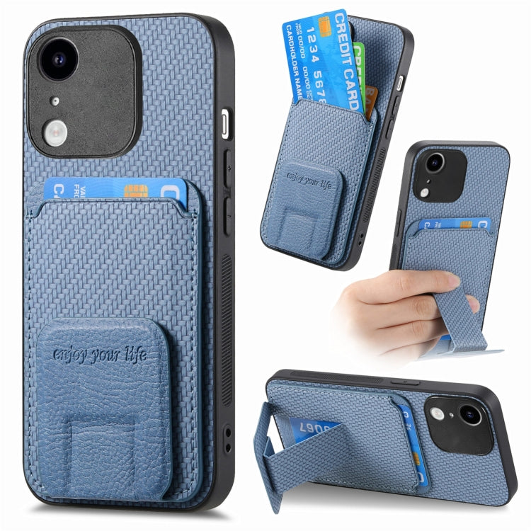 Carbon Fiber Card Bag Fold Stand Phone Case, For iPhone 7 / 8 / SE 2022, For iPhone X / XS, For iPhone 7 Plus / 8 Plus, For iPhone 6 Plus / 6s Plus
