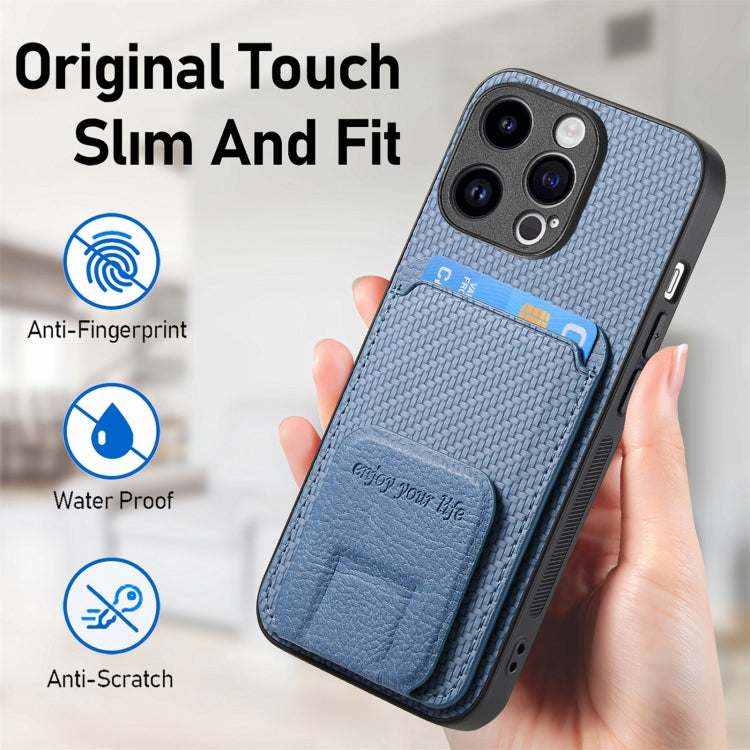 Carbon Fiber Card Bag Fold Stand Phone Case, For iPhone 7 / 8 / SE 2022, For iPhone X / XS, For iPhone 7 Plus / 8 Plus, For iPhone 6 Plus / 6s Plus