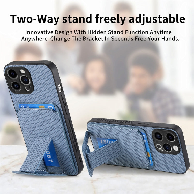 Carbon Fiber Card Bag Fold Stand Phone Case, For iPhone 7 / 8 / SE 2022, For iPhone X / XS, For iPhone 7 Plus / 8 Plus, For iPhone 6 Plus / 6s Plus