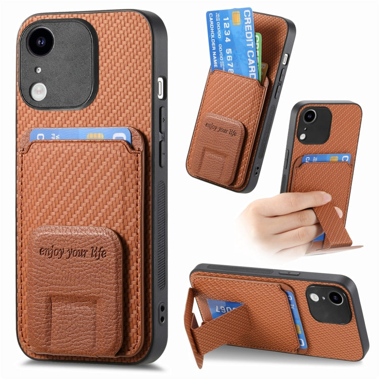 Carbon Fiber Card Bag Fold Stand Phone Case, For iPhone 7 / 8 / SE 2022, For iPhone X / XS, For iPhone 7 Plus / 8 Plus, For iPhone 6 Plus / 6s Plus