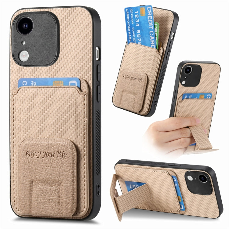 Carbon Fiber Card Bag Fold Stand Phone Case, For iPhone 7 / 8 / SE 2022, For iPhone X / XS, For iPhone 7 Plus / 8 Plus, For iPhone 6 Plus / 6s Plus