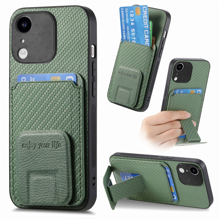 Carbon Fiber Card Bag Fold Stand Phone Case, For iPhone 7 / 8 / SE 2022, For iPhone X / XS, For iPhone 7 Plus / 8 Plus, For iPhone 6 Plus / 6s Plus