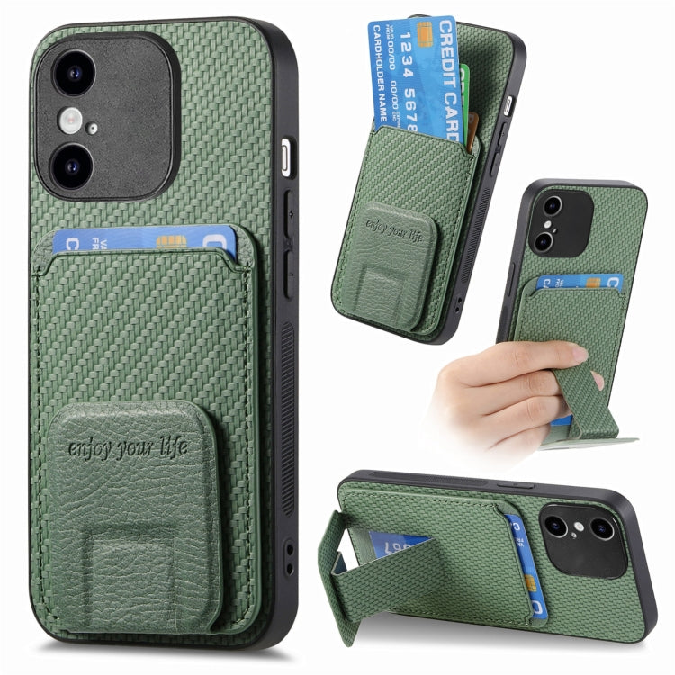 Carbon Fiber Card Bag Fold Stand Phone Case, For iPhone 7 / 8 / SE 2022, For iPhone X / XS, For iPhone 7 Plus / 8 Plus, For iPhone 6 Plus / 6s Plus
