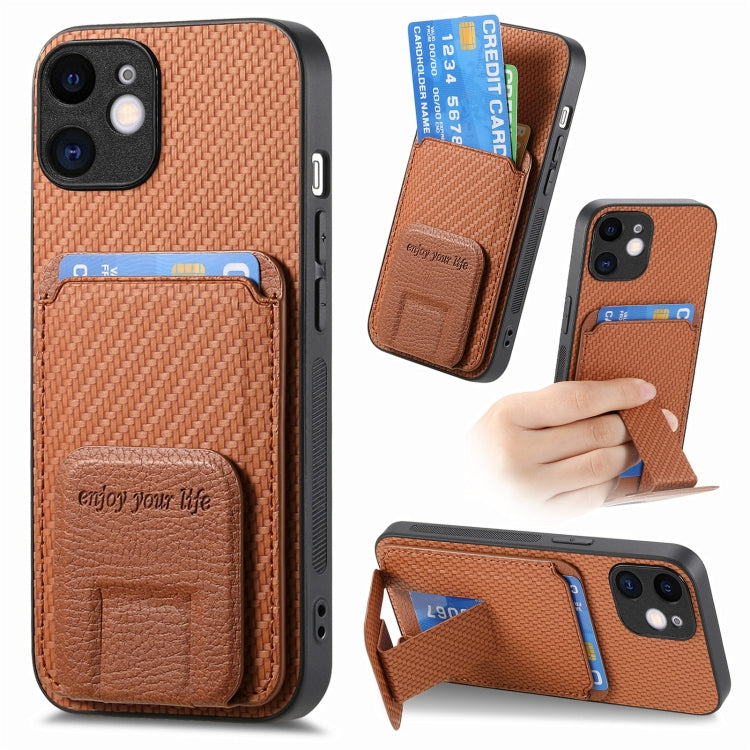 Carbon Fiber Card Bag Fold Stand Phone Case, For iPhone 11, For iPhone 11 Pro, For iPhone XR, For iPhone XS Max