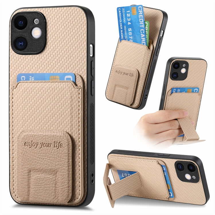 Carbon Fiber Card Bag Fold Stand Phone Case, For iPhone 11, For iPhone 11 Pro, For iPhone XR, For iPhone XS Max