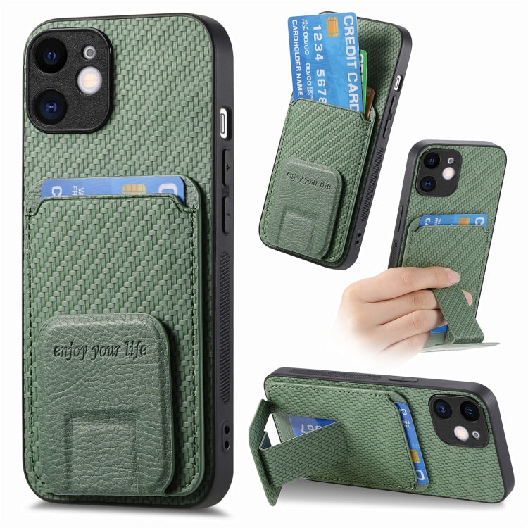 Carbon Fiber Card Bag Fold Stand Phone Case, For iPhone 11, For iPhone 11 Pro, For iPhone XR, For iPhone XS Max