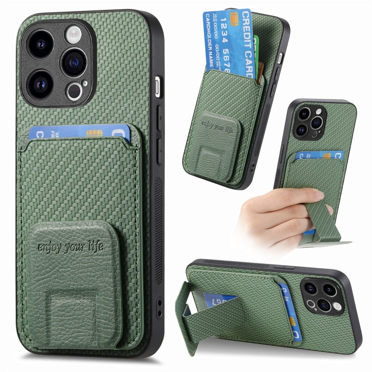 Carbon Fiber Card Bag Fold Stand Phone Case, For iPhone 11, For iPhone 11 Pro, For iPhone XR, For iPhone XS Max