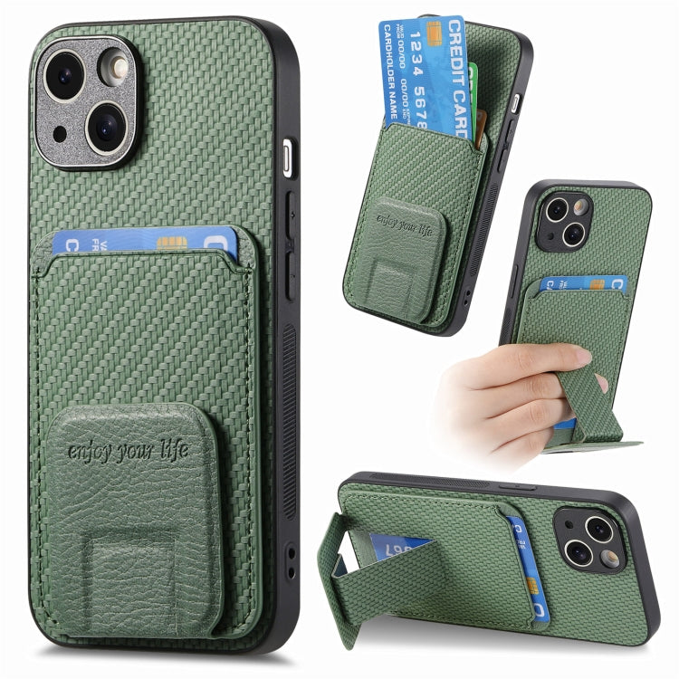 Carbon Fiber Card Bag Fold Stand Phone Case, For iPhone 11, For iPhone 11 Pro, For iPhone XR, For iPhone XS Max