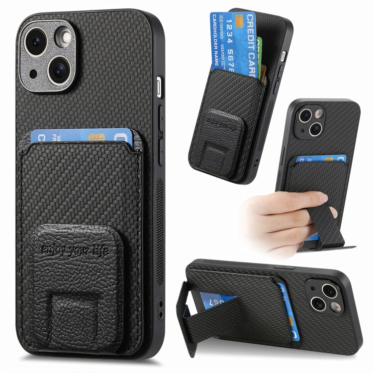 Carbon Fiber Card Bag Fold Stand Phone Case, For iPhone 14 Pro Max, For iPhone 13 Pro Max, For iPhone 13 Pro, For iPhone 13