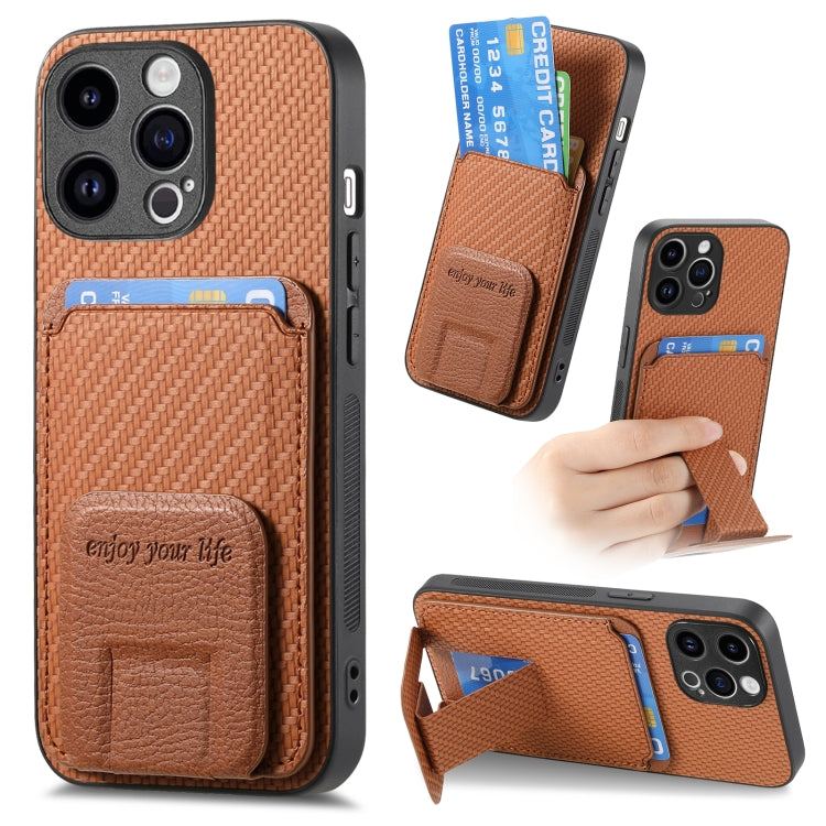 Carbon Fiber Card Bag Fold Stand Phone Case, For iPhone 12, For iPhone 12 Pro Max, For iPhone 12 Pro, For iPhone 11 Pro Max