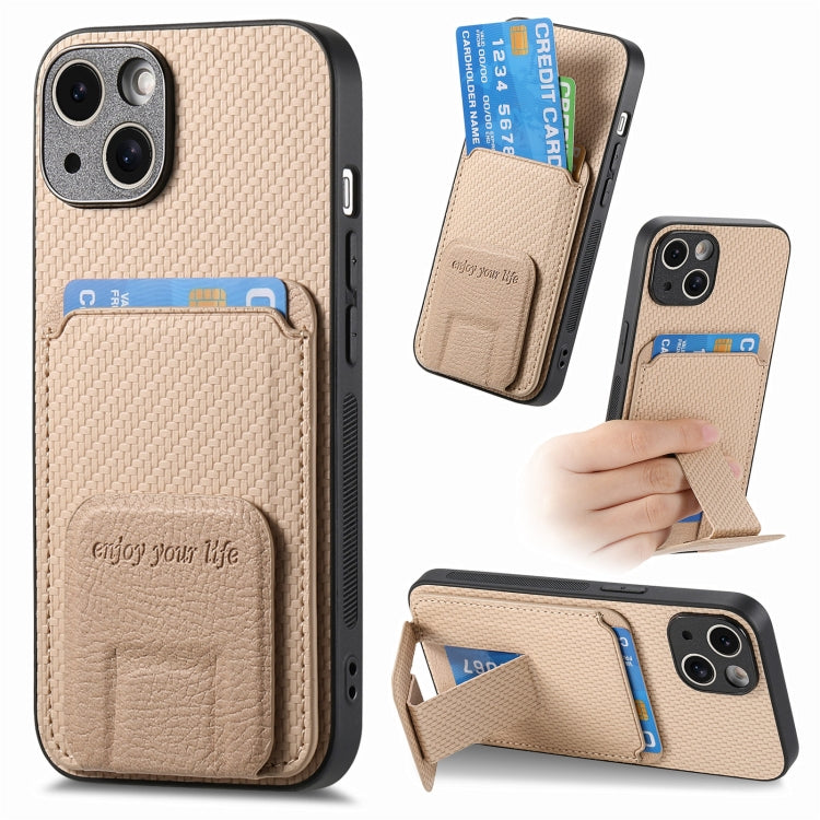 Carbon Fiber Card Bag Fold Stand Phone Case, For iPhone 14 Pro Max, For iPhone 13 Pro Max, For iPhone 13 Pro, For iPhone 13